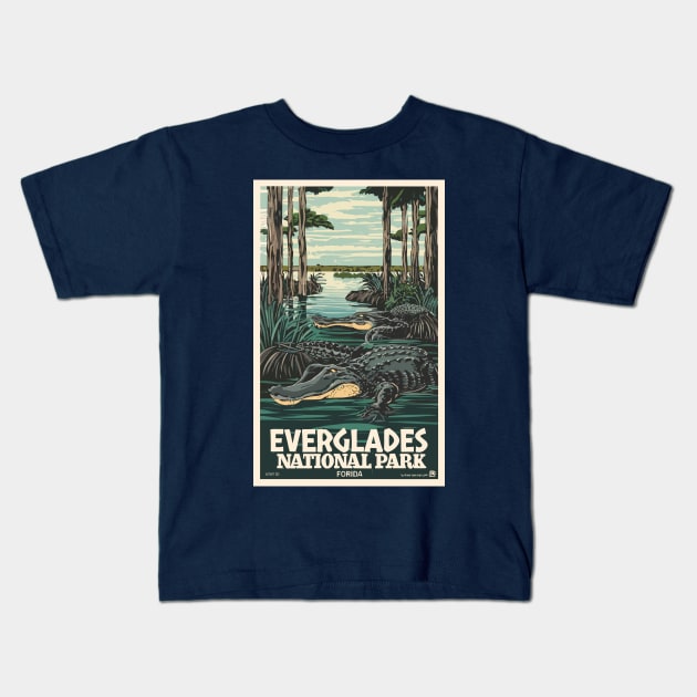 A Vintage Travel Art of the Everglades National Park - Florida - US Kids T-Shirt by goodoldvintage